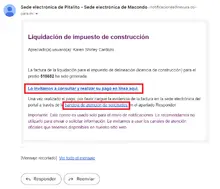 Correo liquidación impuesto de construcción