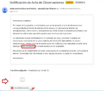 Correo acta de observaciones